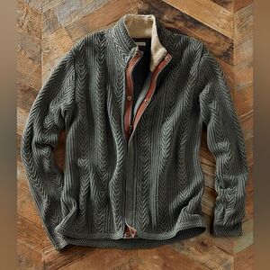 Carbon2Cobalt Sage Green Mens Timberline Zip Sweater Sherpa Cable Knit XL 155171